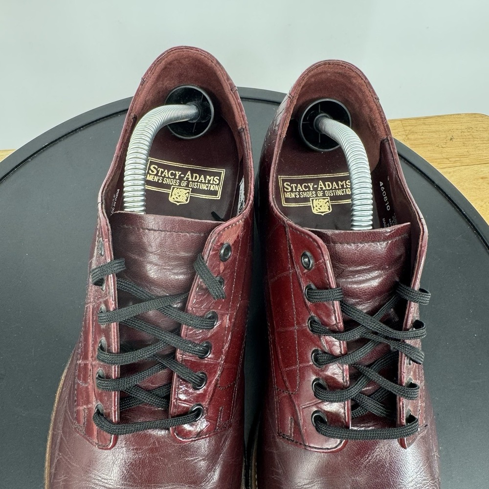 Vtg Stacy Adams Men's Ox Blood Crocodile Print Cap Toe Oxford Dress Shoe Size 9 - Picture 4 of 8